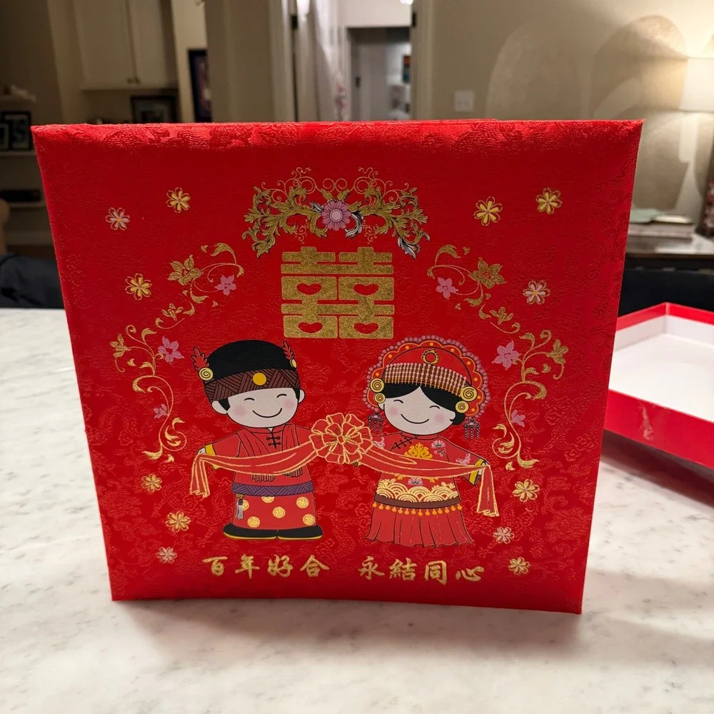 Chinese Wedding Photo Album Red Silk Brocade Double‎ Happiness Xi Large 12.5in